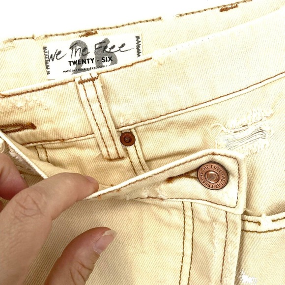 Free People We The Free Women's Destroyed Denim Wrap Skirt Cream Beige Size US26 - Picture 4 of 10